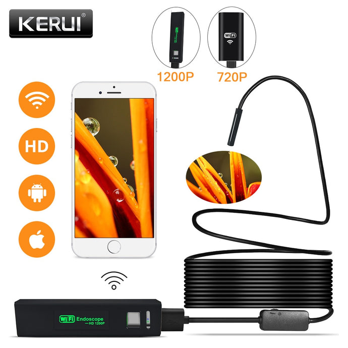 KERUI WIFI Endoscope Camera Mini Waterproof Soft Cable Inspection Camera 8mm 1M USB Endoscope Borescope IOS Endoscope For Iphone-Homeoption Store