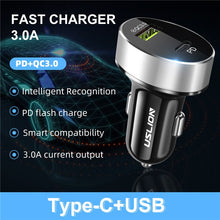 Load image into Gallery viewer, USLION Quick Charge 3.0 USB Car Charger for iPhone 11 Pro Max Xiaomi USB C Fast Charging Mobile Phone Chargers PD3.0 + QC3.0-Homeoption Store