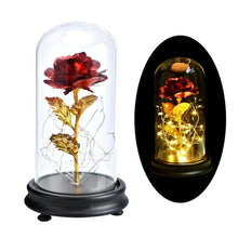 Load image into Gallery viewer, Rose In Flask Beauty And The Beast Gold-plated Red Rose With LED Light In Glass Dome For Wedding Party Mother's Day Gift-Homeoption Store